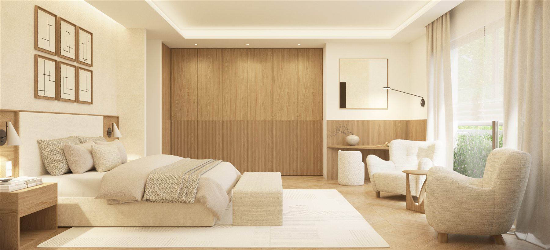 Dormitorio principal de una de las residencias de José Abascal 57